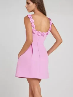 A-line Dress with Floral Embellishments No-sleeve Backless Birthday Party Mini Bud Dress For Women 2026