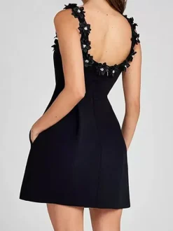 A-line Dress with Floral Embellishments No-sleeve Backless Birthday Party Mini Bud Dress For Women 2026