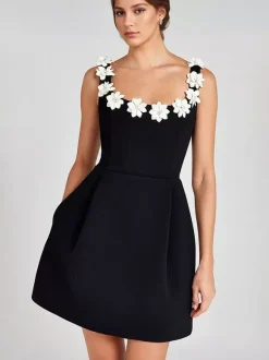 A-line Dress with Floral Embellishments No-sleeve Backless Birthday Party Mini Bud Dress For Women 2026