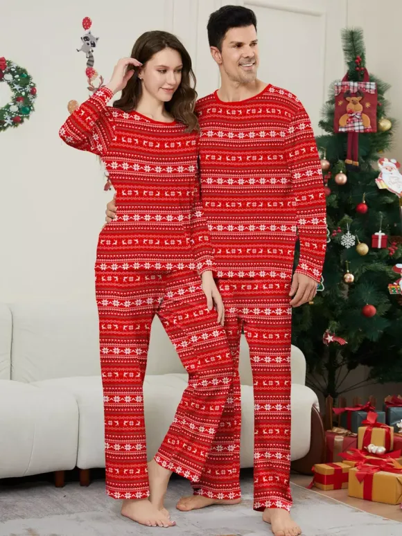All Red White Fair Isle Print Family Christmas Pajamas Matching Set 2026