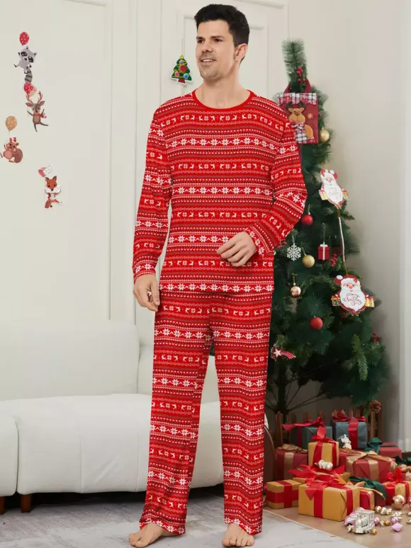 All Red White Fair Isle Print Family Christmas Pajamas Matching Set 2026