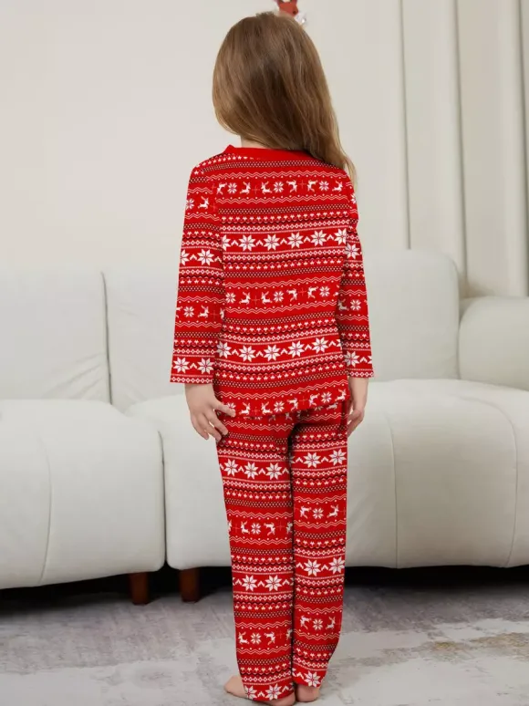 All Red White Fair Isle Print Family Christmas Pajamas Matching Set 2026