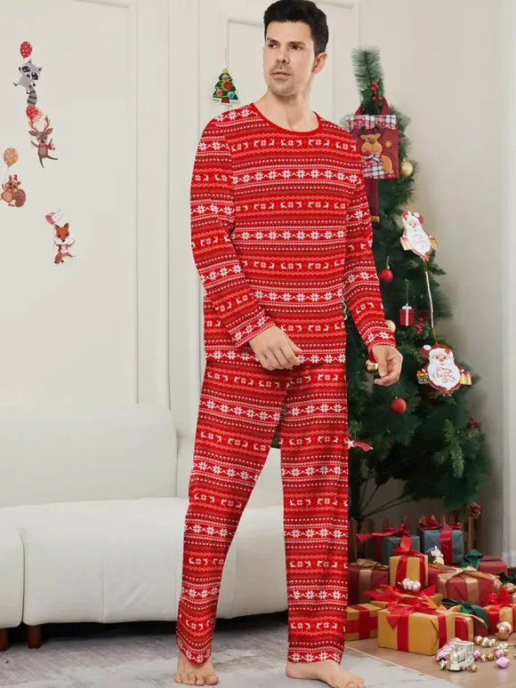 All Red White Fair Isle Print Family Christmas Pajamas Matching Set 2026