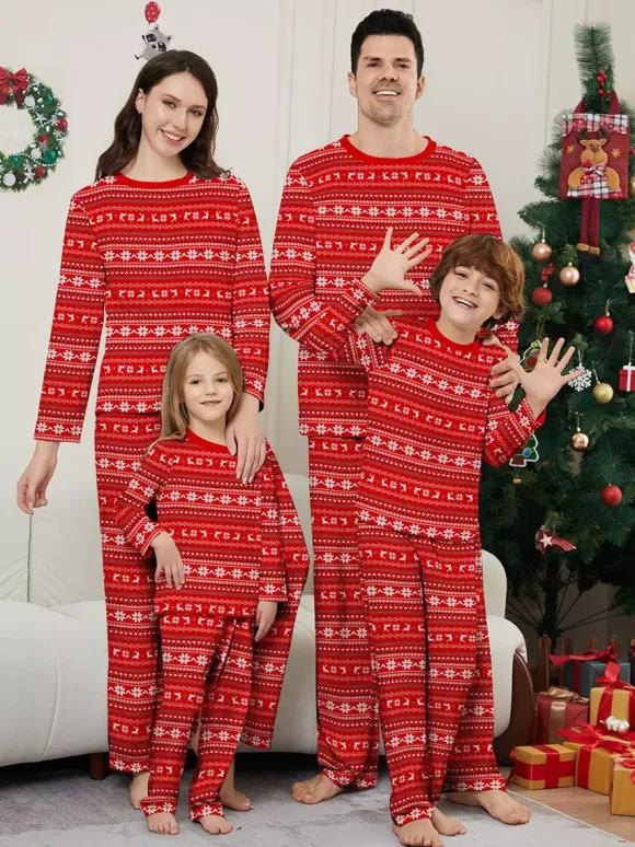 All Red White Fair Isle Print Family Christmas Pajamas Matching Set 2026