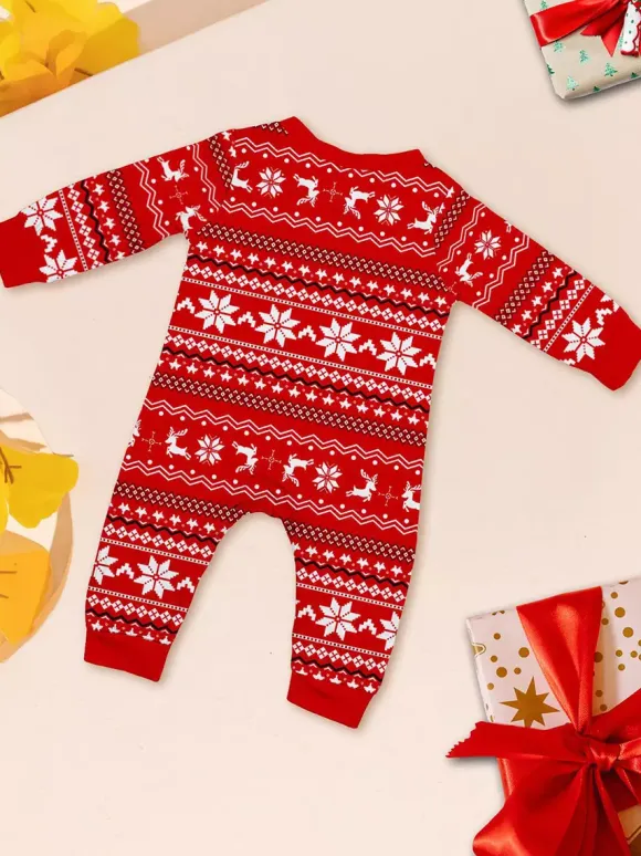 All Red White Fair Isle Print Family Christmas Pajamas Matching Set 2026