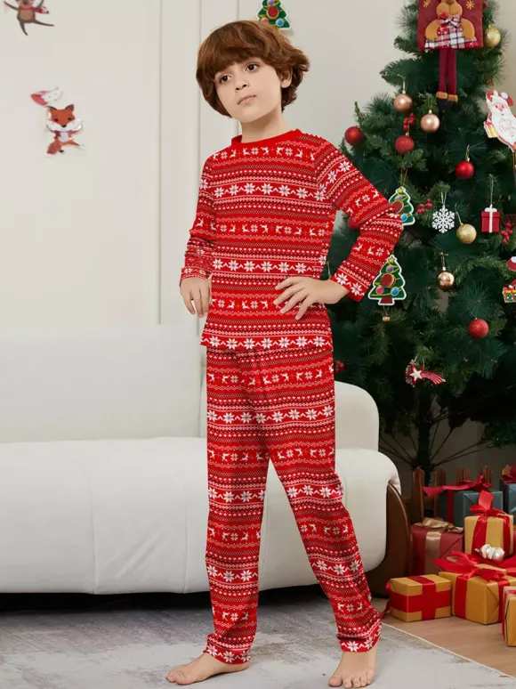 All Red White Fair Isle Print Family Christmas Pajamas Matching Set 2026