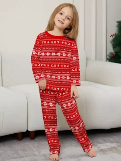 All Red White Fair Isle Print Family Christmas Pajamas Matching Set 2026