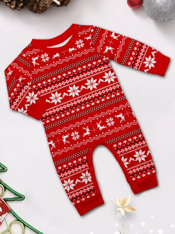 All Red White Fair Isle Print Family Christmas Pajamas Matching Set 2026