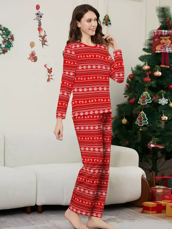 All Red White Fair Isle Print Family Christmas Pajamas Matching Set 2026