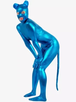 Animal Zentai Suits Blue Sexy Catwoman Shiny Metallic Catsuit Zentai