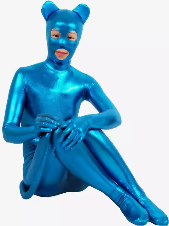 Animal Zentai Suits Blue Sexy Catwoman Shiny Metallic Catsuit Zentai