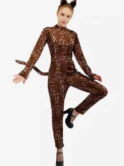 Animal Zentai Suits Adults Catsuit Leopard Printed Polyester Costumes Set