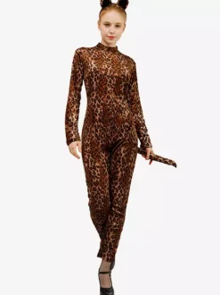 Animal Zentai Suits Adults Catsuit Leopard Printed Polyester Costumes Set