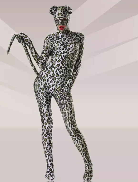 Animal Zentai Suits Morph Suit Leopard Cosplay Lycra Spandex Fabric Catsuit with Eyes and Mouth Opened Unisex Body Suit