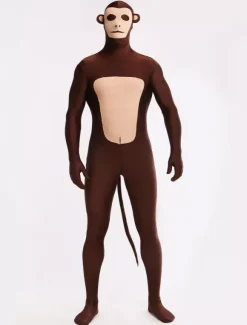 Animal Zentai Suits Morph Suit Monkey Style Zentai Suit Dark Brown Full Body Lycra Spandex Bodysuit