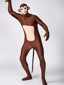 Animal Zentai Suits Morph Suit Monkey Style Zentai Suit Dark Brown Full Body Lycra Spandex Bodysuit