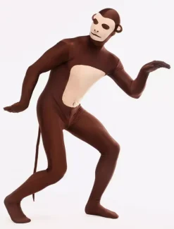 Animal Zentai Suits Morph Suit Monkey Style Zentai Suit Dark Brown Full Body Lycra Spandex Bodysuit