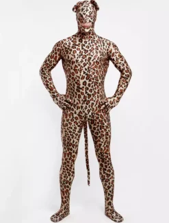 Animal Zentai Suits Morph Suit Leopard Style Zentai Suit Lycra Spandex Bodysuit with Eyes & Mouth Opened