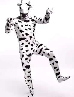 Animal Zentai Suits Morph Suit White Cow Printed Zentai Suit Full Body Lycra Spandex Bodysuit