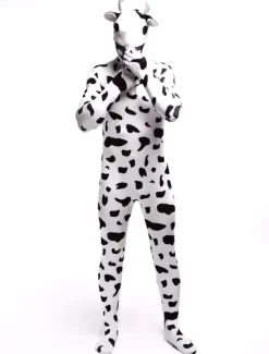 Animal Zentai Suits Morph Suit White Cow Printed Zentai Suit Full Body Lycra Spandex Bodysuit