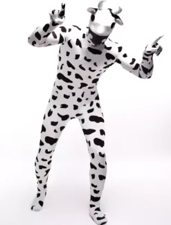 Animal Zentai Suits Morph Suit White Cow Printed Zentai Suit Full Body Lycra Spandex Bodysuit