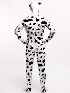 Animal Zentai Suits Morph Suit White Cow Printed Zentai Suit Full Body Lycra Spandex Bodysuit