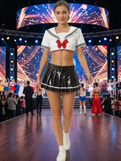 Anime JK Uniform Japanese Anime Style Shiny PVC Sailor Two Piece Cosplay Costume