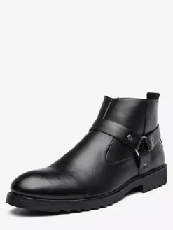 Ankle Boots For Men Burnished Toe Side Zip Harness Anti-slip Waterproof Shoes