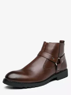 Ankle Boots For Men Burnished Toe Side Zip Harness Anti-slip Waterproof Shoes