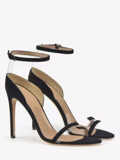 Ankle Strap Sandals Suede Open Toe High Heel Dress Shoes