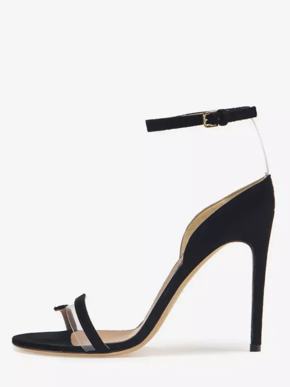 Ankle Strap Sandals Suede Open Toe High Heel Dress Shoes