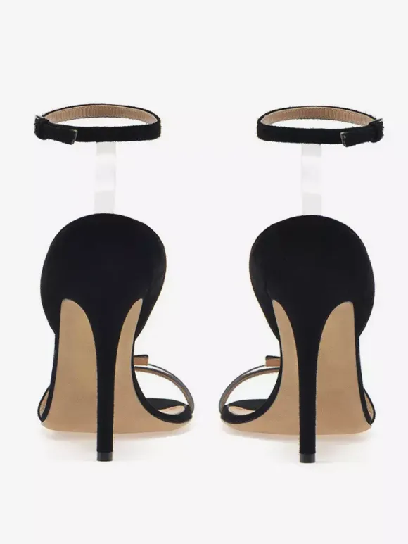 Ankle Strap Sandals Suede Open Toe High Heel Dress Shoes