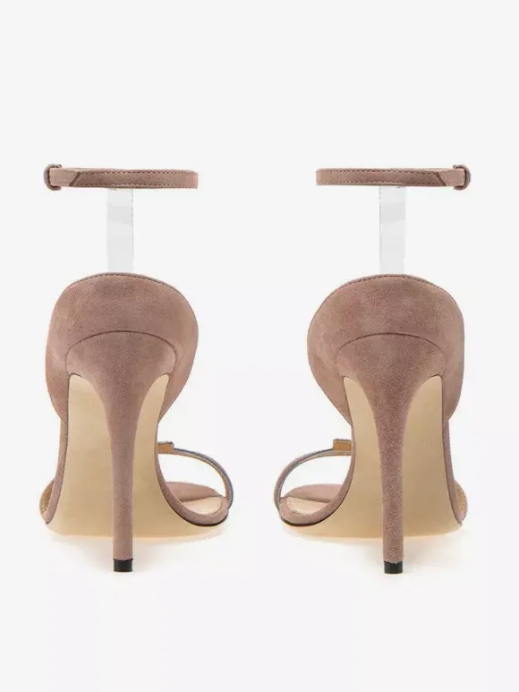 Ankle Strap Sandals Suede Open Toe High Heel Dress Shoes