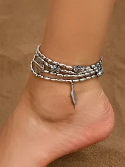 Anklet Feather Pendant Plated Boho-Inspired Ankle Bracelet