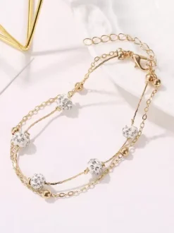 Anklet Crystal Metal Base Beaded Ankle Bracelet