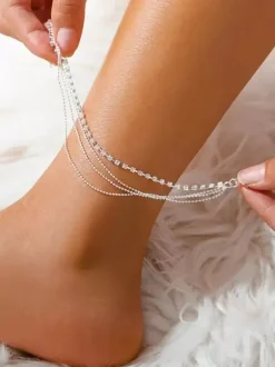 Anklet Evenly Spaced Rhinestone Layered Timless Summer Ankle Bracelet
