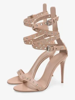 Apricot High Heel Sandals Suede Open Toe Criss Cross Cut Out Ankle Strap Sandal Shoes