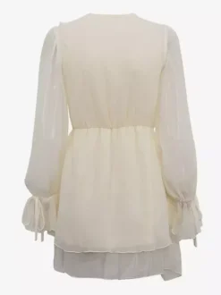 Apricot Ruffled Dress V-neck Long Sleeve Mini Dress For Women 2026