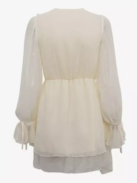 Apricot Ruffled Dress V-neck Long Sleeve Mini Dress For Women 2026