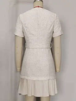 Apricot Tweed Dress With Short Sleeves And Gold Buttons For Summer 2026