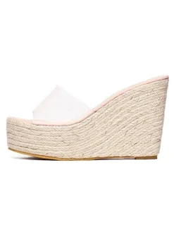 Apricot Wedge Sandals Clear Peep Toe Mule Espadrille Wedges