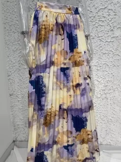 Artistic Print Pleated Maxi Skirt For Women 2026