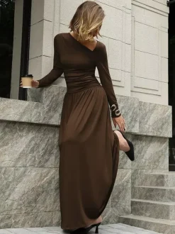 Asymmetric Neckline Long Sleeve Maxi Dress For Women 2026