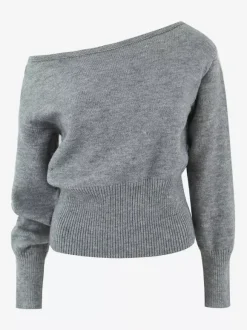 Asymmetric Pullover Sweater With Ribbed Waist And Lantern Sleeves For Women 2026