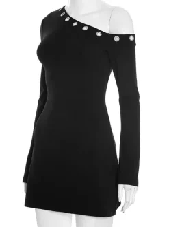 Asymmetric Shoulder Bodycon Mini Dress For Women 2026
