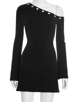Asymmetric Shoulder Bodycon Mini Dress For Women 2026