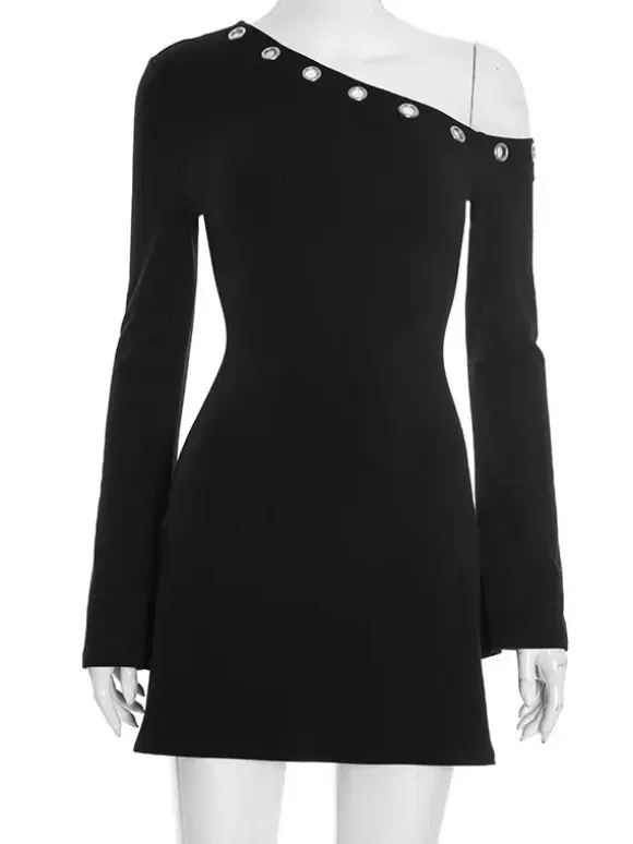 Asymmetric Shoulder Bodycon Mini Dress For Women 2026