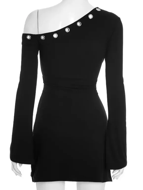 Asymmetric Shoulder Bodycon Mini Dress For Women 2026
