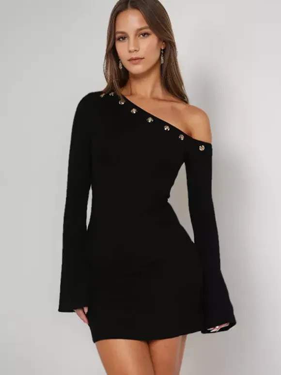 Asymmetric Shoulder Bodycon Mini Dress For Women 2026