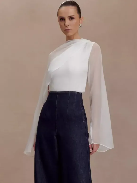 Asymmetric Chiffon Cape Sleeve Blouse For Women 2026